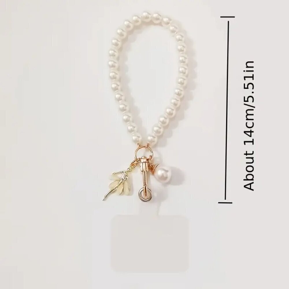 Imitation Pearl Short Mobile Phone Lanyard Wrist Strap - Butterfly - Picture 4 of 4